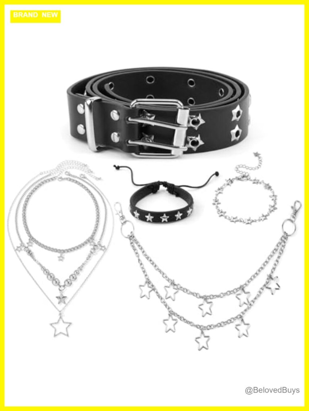 Studded Belt with Detachable Chain PU Leather Punk Goth Waist Accessory